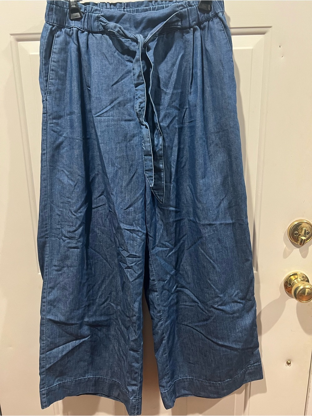 Wide Leg Denim Tencel-Blend Pants - Blue